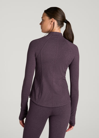 Ultra Soft Athletic Zip Up Jacket for Tall Women in Aubergine Mix