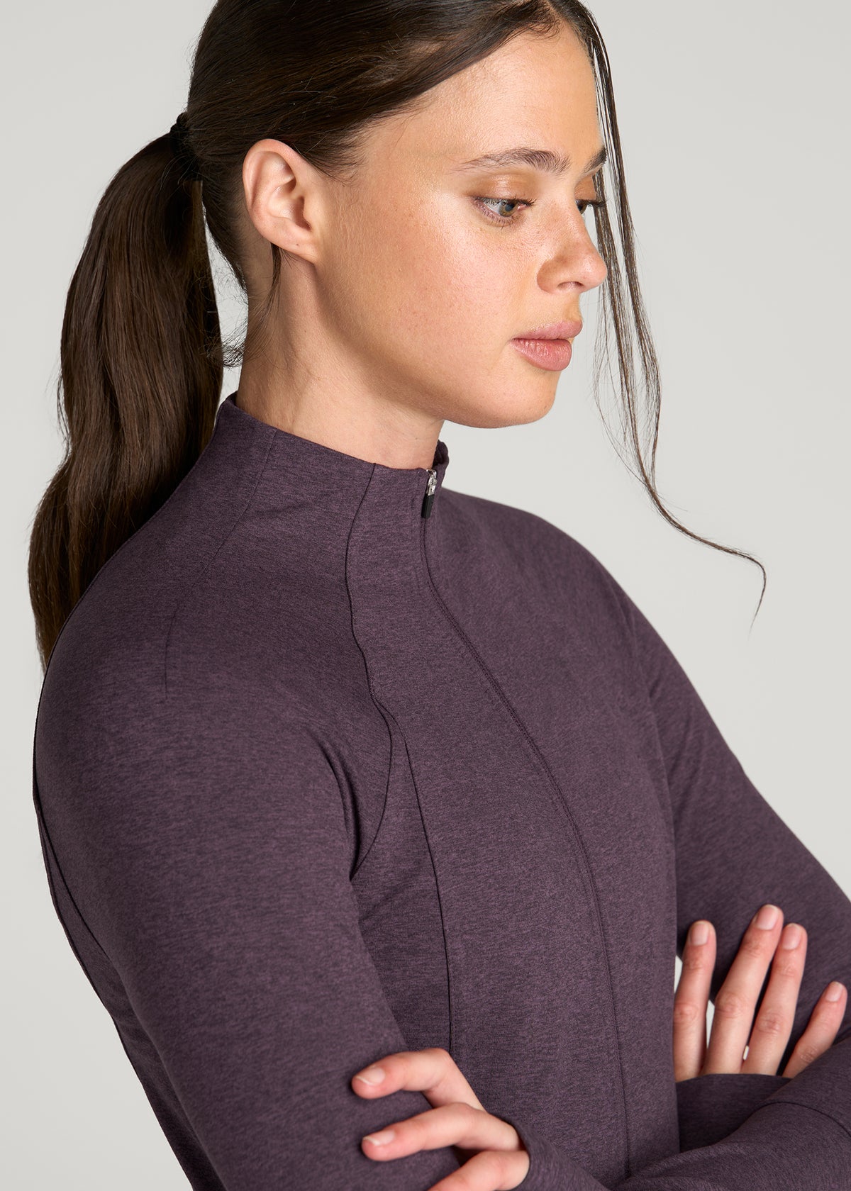 Ultra Soft Athletic Zip Up Jacket for Tall Women in Aubergine Mix