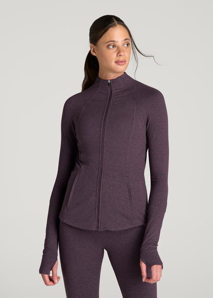 Ultra Soft Athletic Zip Up Jacket for Tall Women in Aubergine Mix