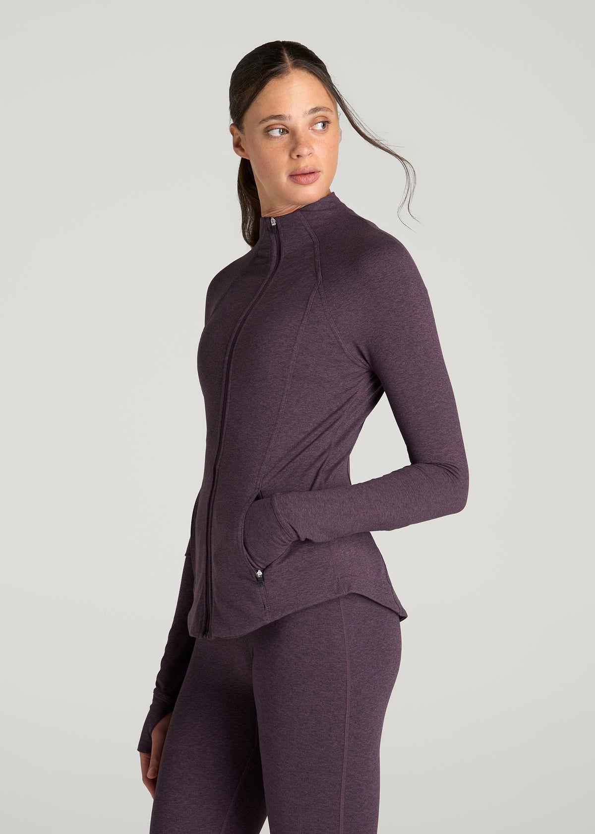 Ultra Soft Athletic Zip Up Jacket for Tall Women in Aubergine Mix