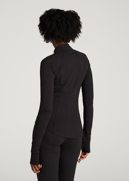 Ultra Soft Athletic Zip Up Jacket for Tall Women in Black Mix