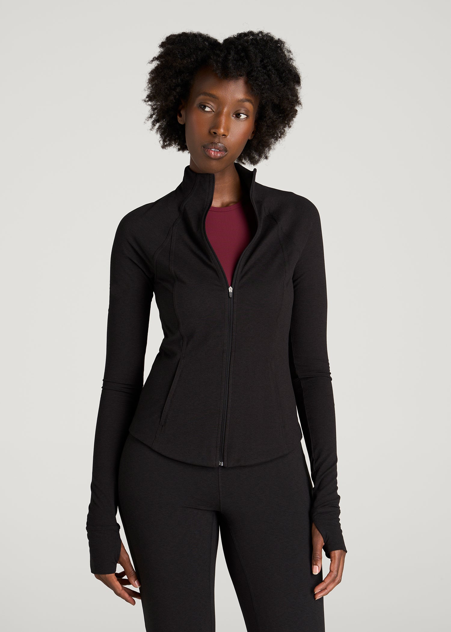 Ultra Soft Athletic Zip Up Jacket for Tall Women in Black Mix