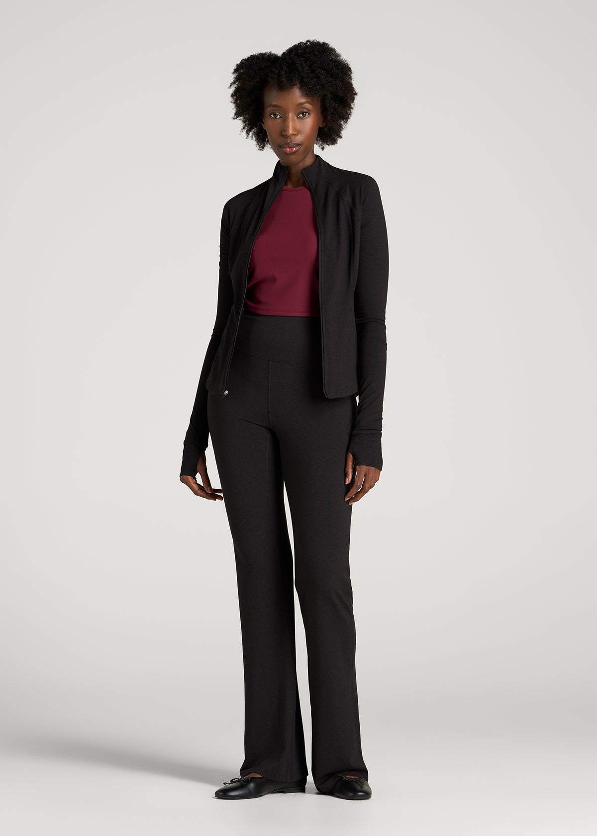 Ultra Soft Athletic Zip Up Jacket for Tall Women in Black Mix