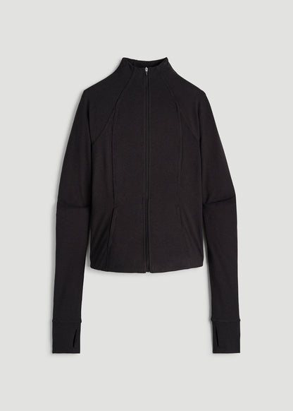 Ultra Soft Athletic Zip Up Jacket for Tall Women in Black Mix