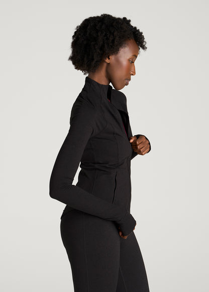 Ultra Soft Athletic Zip Up Jacket for Tall Women in Black Mix