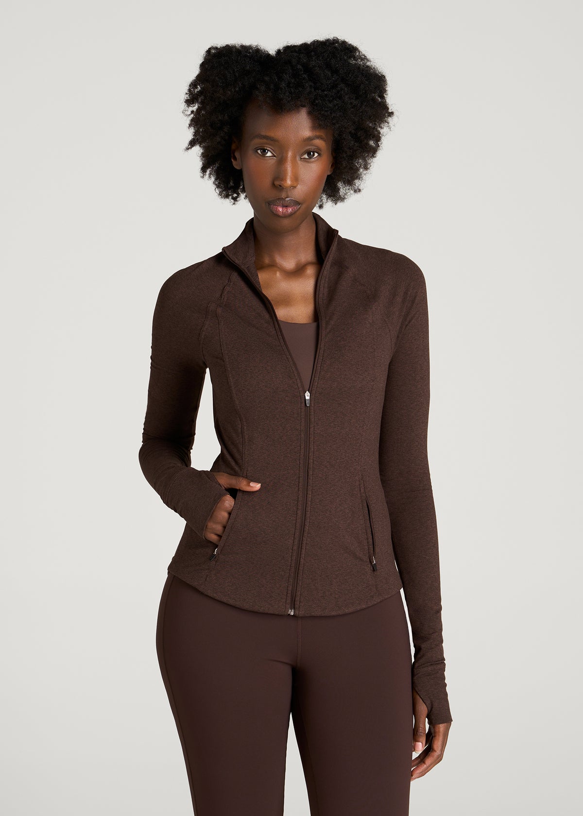 Ultra Soft Athletic Zip Up Jacket for Tall Women in Espresso Mix