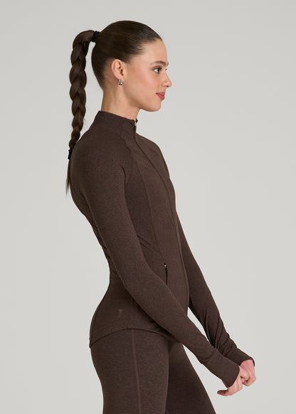 Ultra Soft Athletic Zip Up Jacket for Tall Women in Espresso Mix