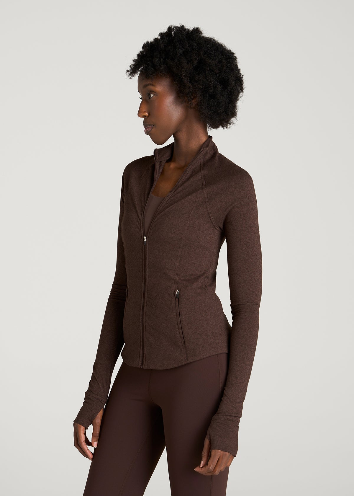 Ultra Soft Athletic Zip Up Jacket for Tall Women in Espresso Mix