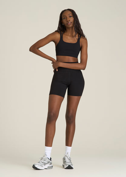 Ultra Soft High Rise Bike Shorts for Tall Women in Black Mix