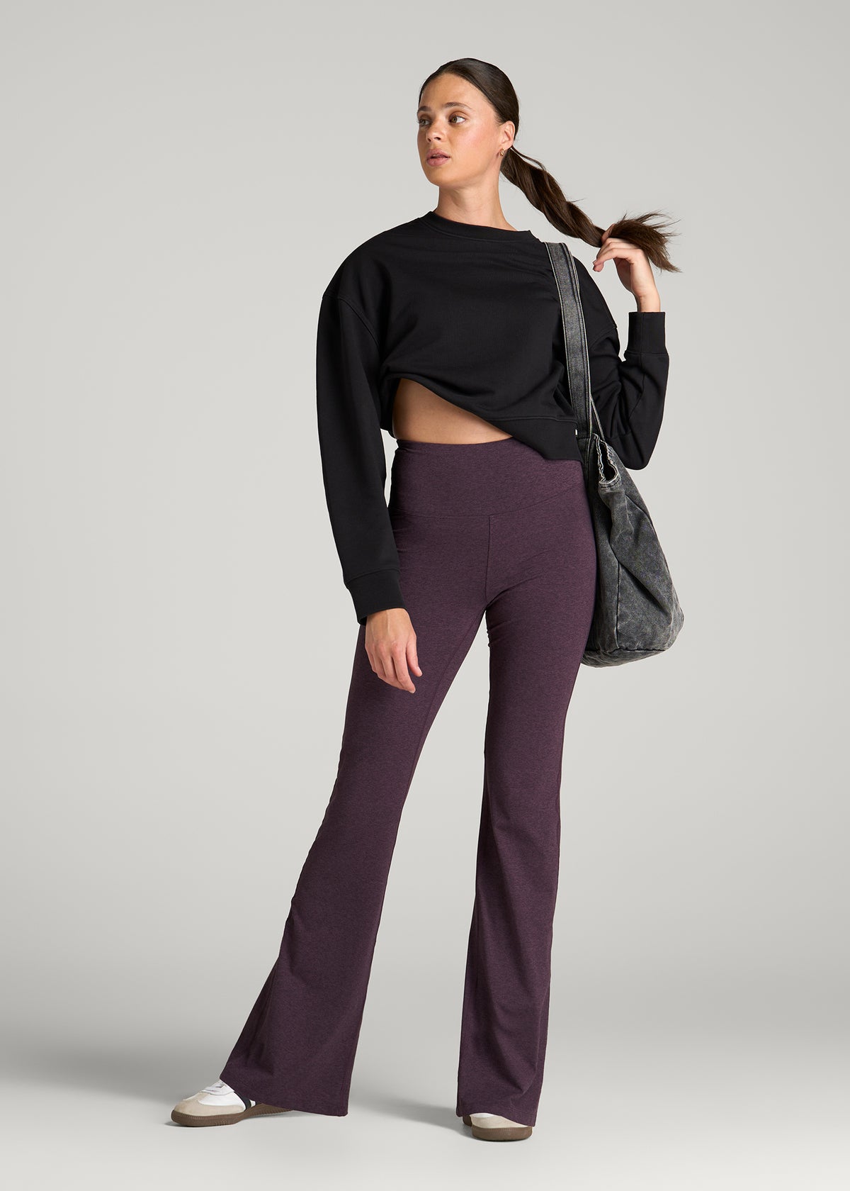 Ultra Soft Flare Yoga Pants for Tall Women in Aubergine Mix