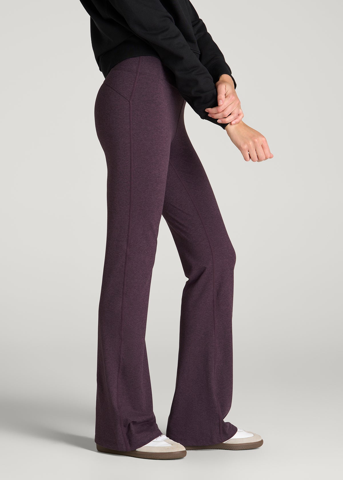 Ultra Soft Flare Yoga Pants for Tall Women in Aubergine Mix