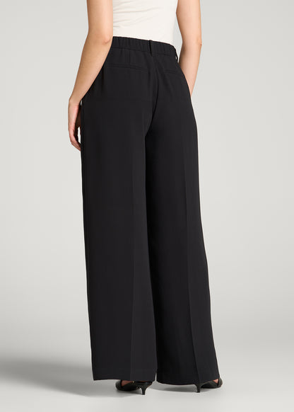 Ultra Wide Crepe Pleated Dress Pants for Tall Women in Black