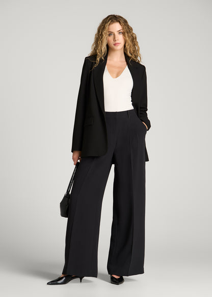 Ultra Wide Crepe Pleated Dress Pants for Tall Women in Black