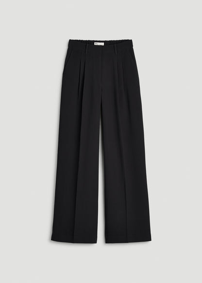 Ultra Wide Crepe Pleated Dress Pants for Tall Women in Black