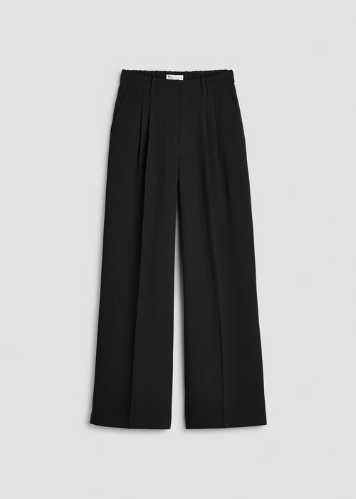 Ultra Wide Crepe Pleated Dress Pants for Tall Women in Black