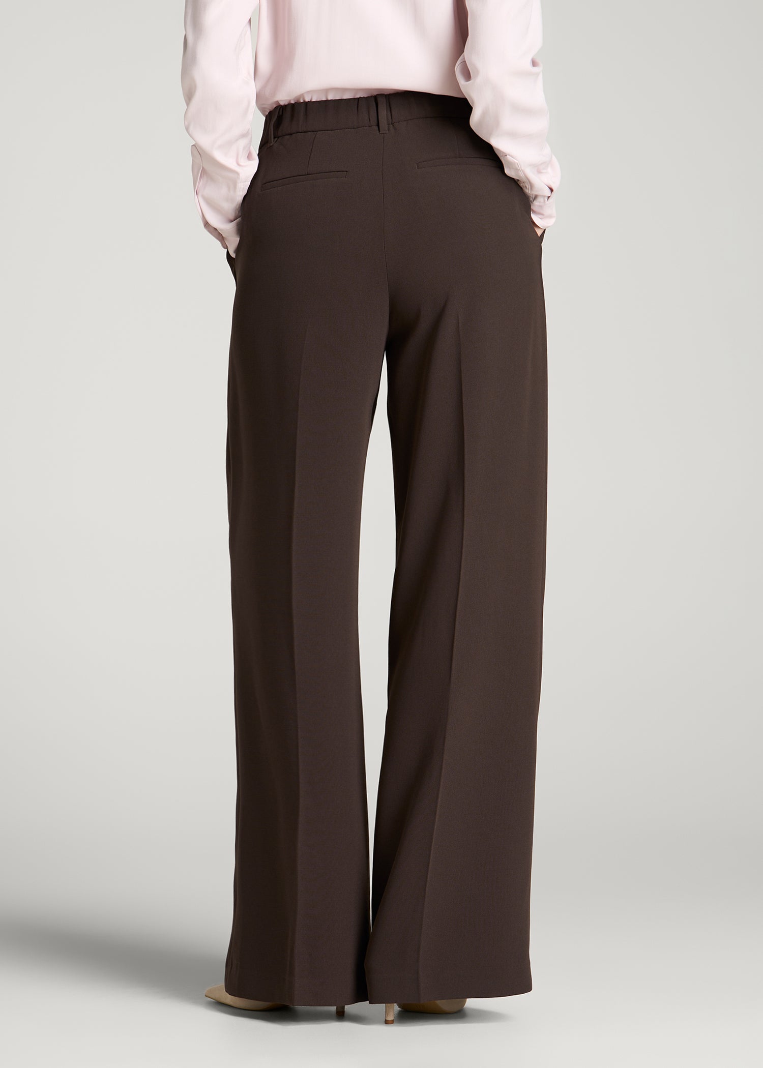 Ultra Wide Crepe Pleated Dress Pants for Tall Women in Espresso