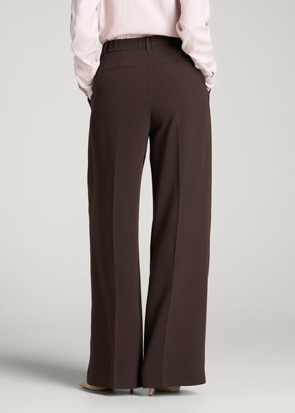 Ultra Wide Crepe Pleated Dress Pants for Tall Women in Espresso