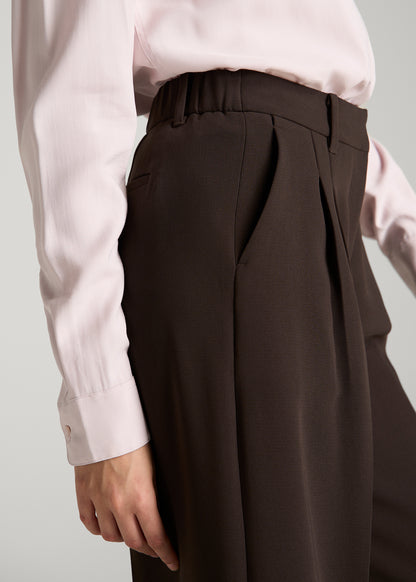 Ultra Wide Crepe Pleated Dress Pants for Tall Women in Espresso