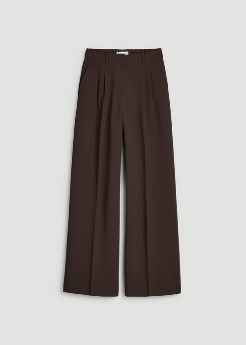 Ultra Wide Crepe Pleated Dress Pants for Tall Women in Espresso