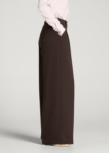 Ultra Wide Crepe Pleated Dress Pants for Tall Women in Espresso