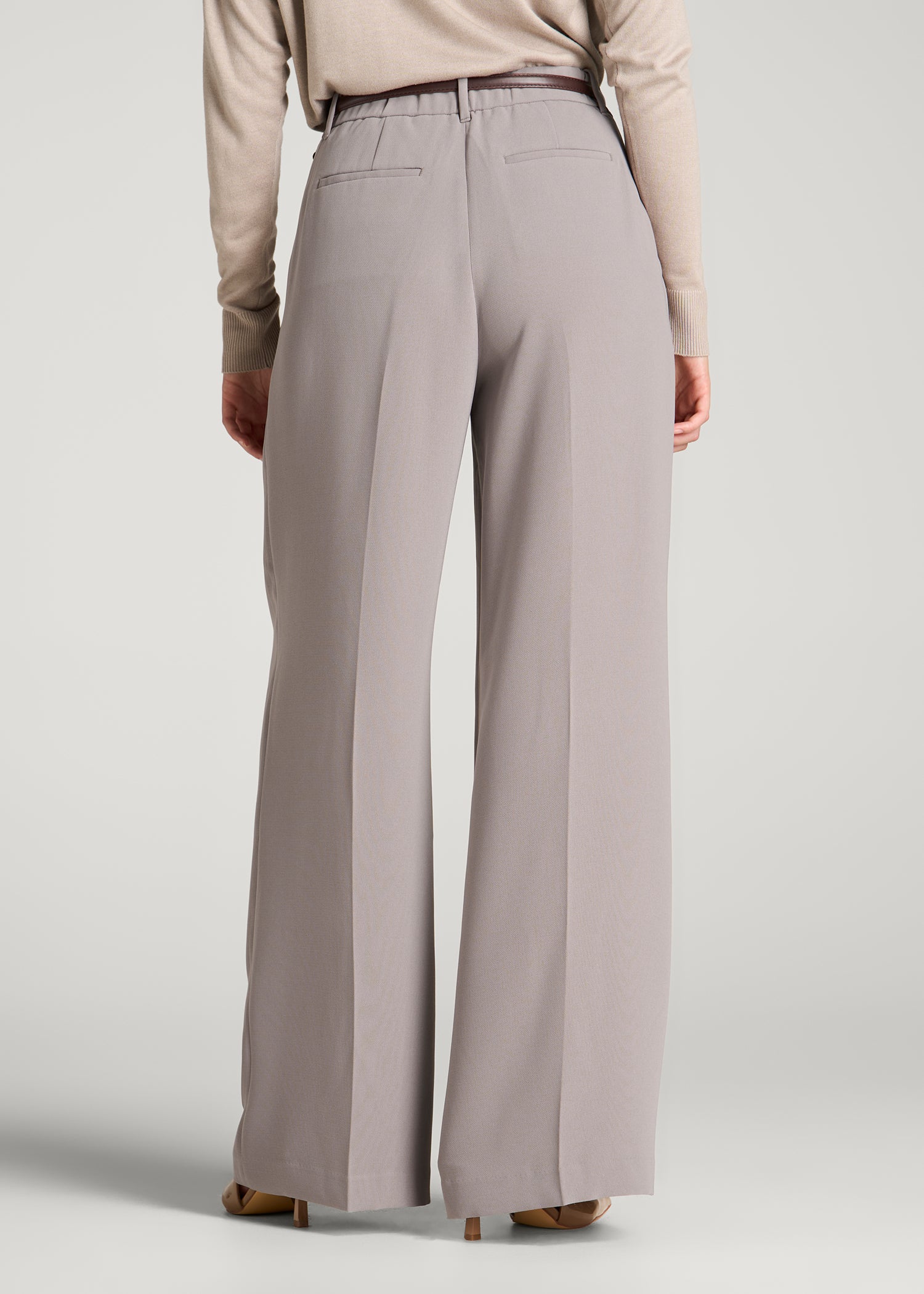 Ultra Wide Crepe Pleated Dress Pants for Tall Women in Moon Rock