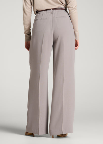 Ultra Wide Crepe Pleated Dress Pants for Tall Women in Moon Rock