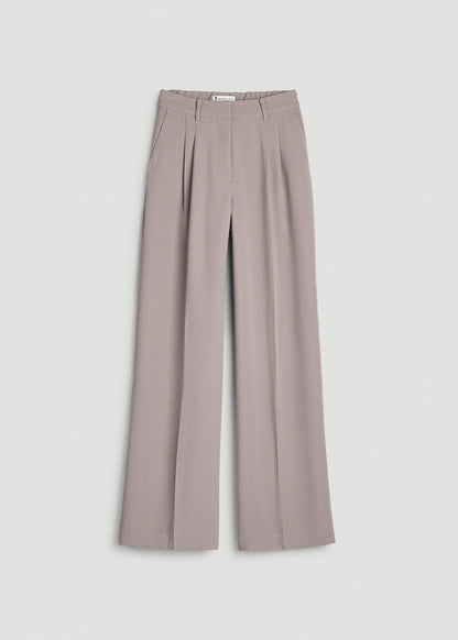 Ultra Wide Crepe Pleated Dress Pants for Tall Women in Moon Rock
