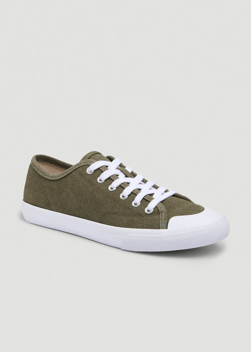 Vulcanized Canvas Sneaker for Tall Women in Deep Lichen Green