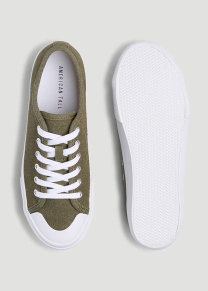 Vulcanized Canvas Sneaker for Tall Women in Deep Lichen Green