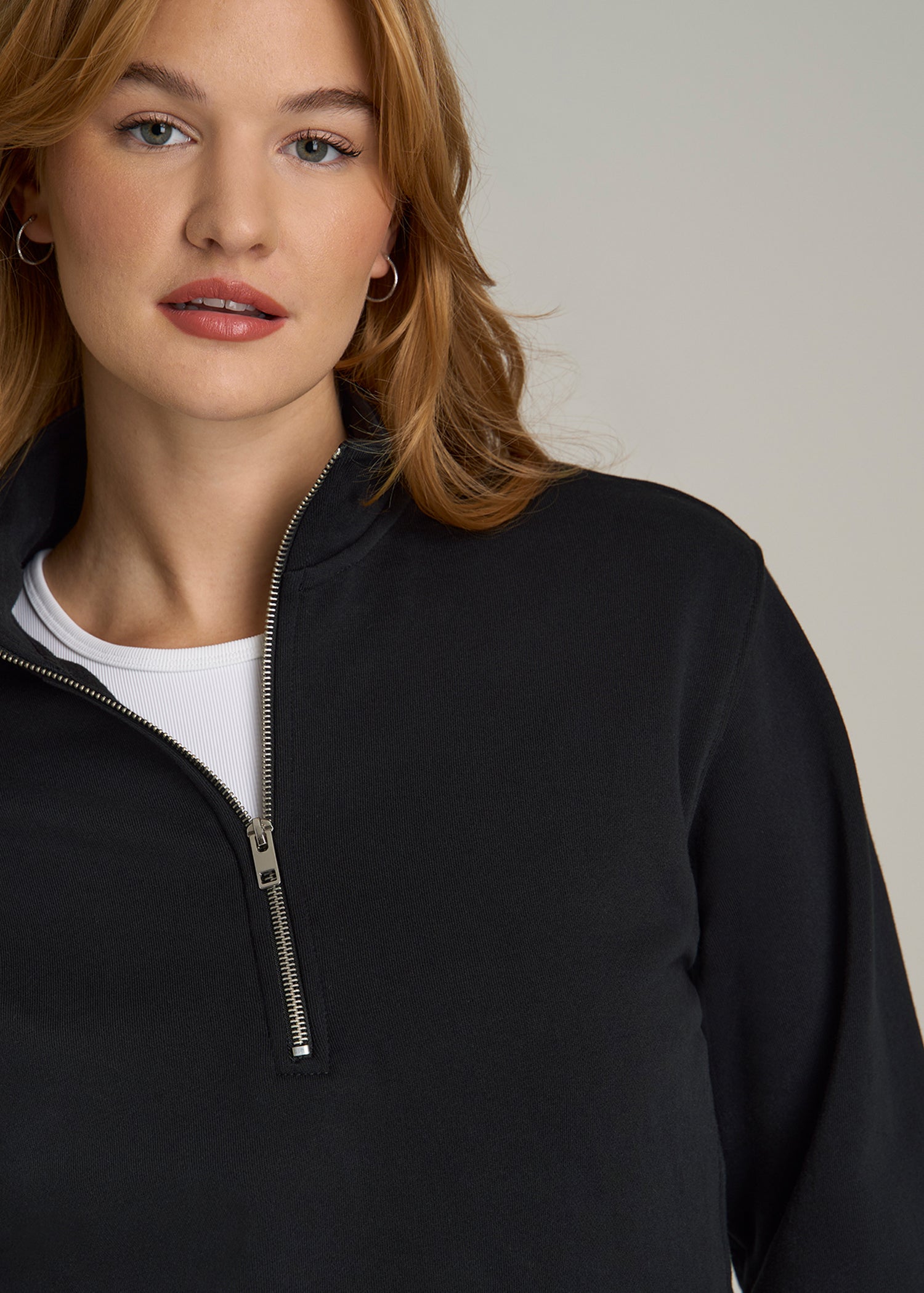 Wearever Fleece Cropped Half-Zip Sweatshirt for Tall Women in Black