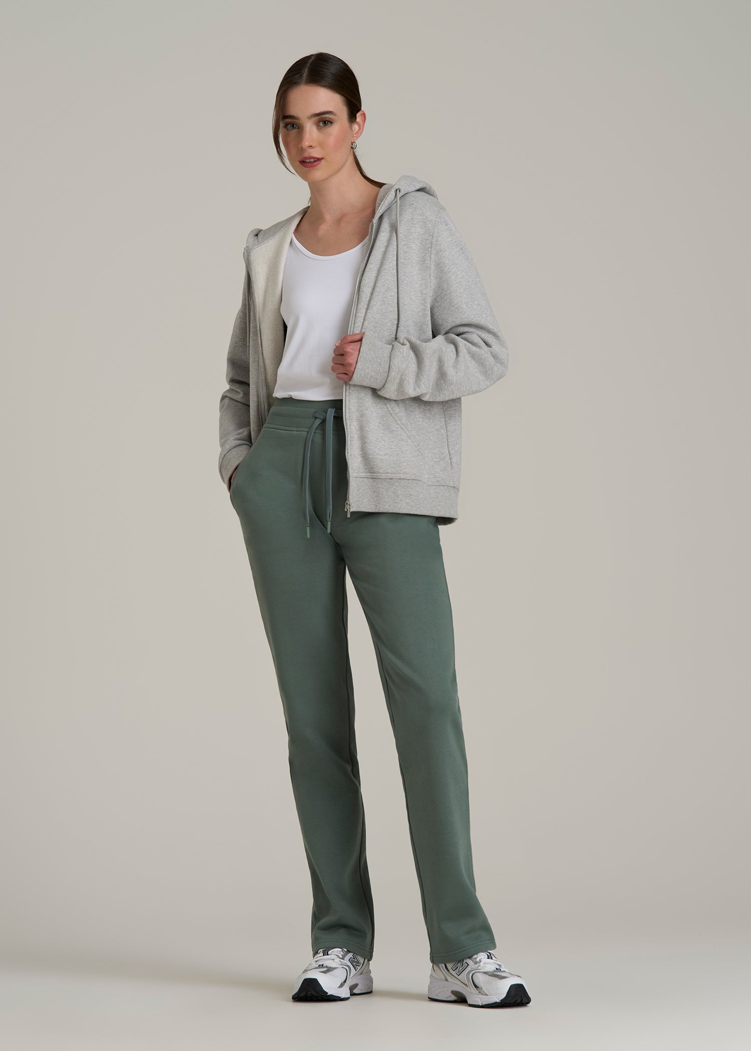 Wearever Fleece Open-Bottom Sweatpants for Tall Women in Balsam Green