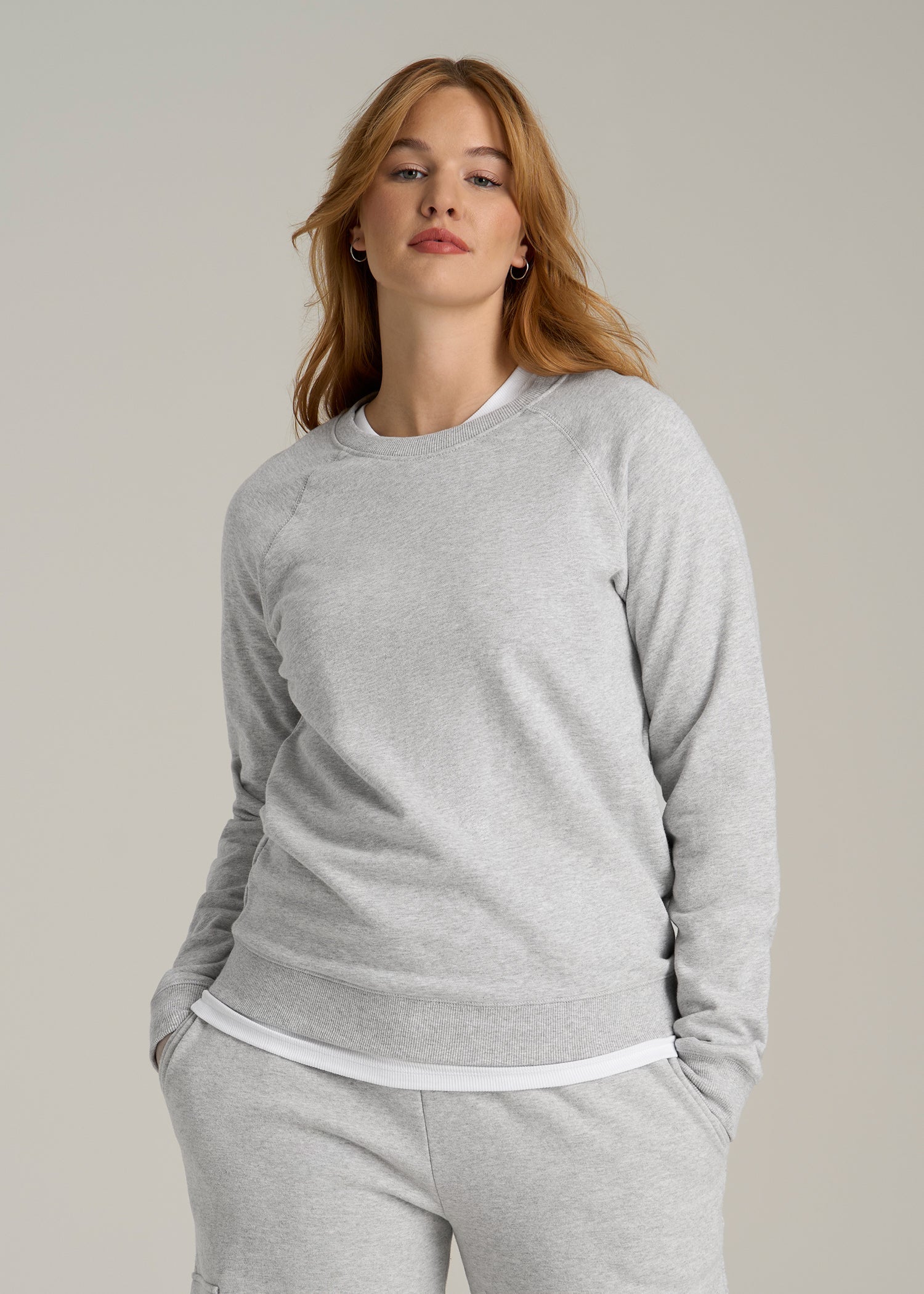 Wearever French Terry Crewneck Sweatshirt for Tall Women in Grey Mix