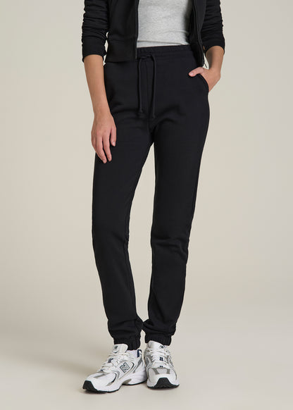 Wearever Fleece Slim Fit High-Waisted Garment Dye Sweatpants for Tall Women in Black