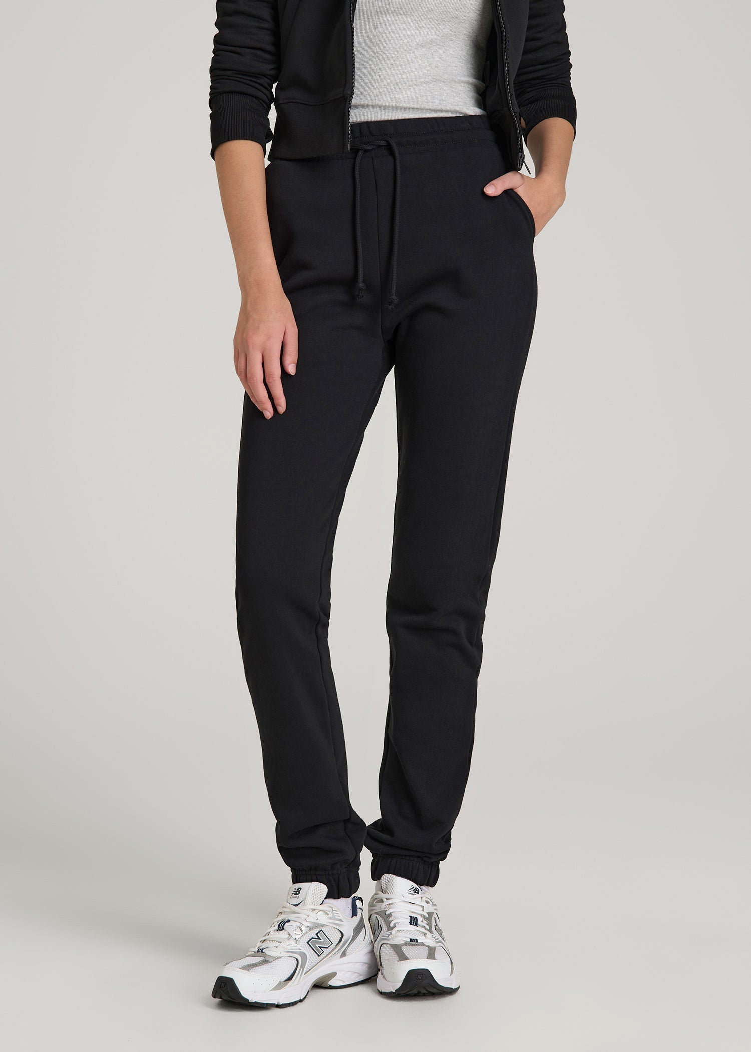 Wearever Fleece Slim Fit High-Waisted Garment Dye Sweatpants for Tall Women in Black