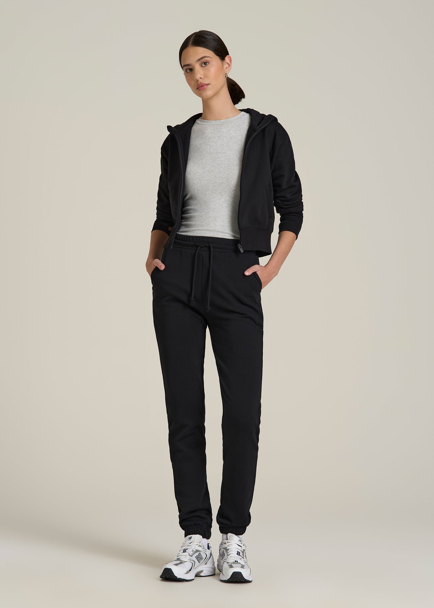 Slim Sweatpants Women's: High-Waisted Tall Women Black Sweatpants
