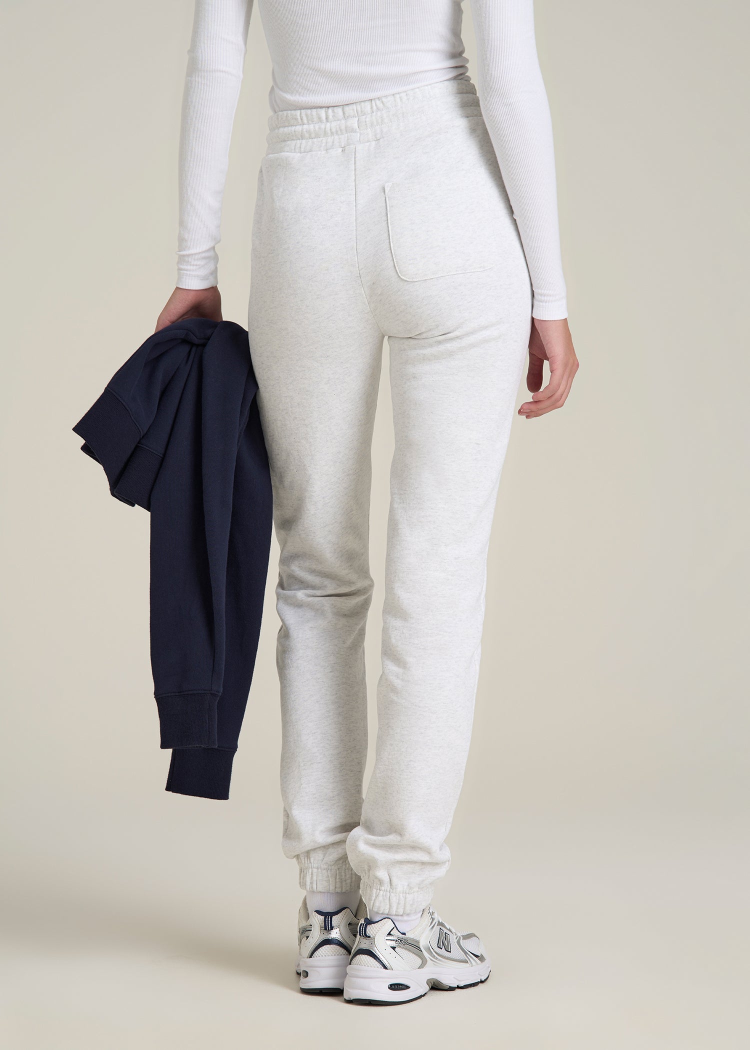 Wearever Fleece Slim Fit High-Waisted Garment Dye Sweatpants for Tall Women in Heather Cloud White