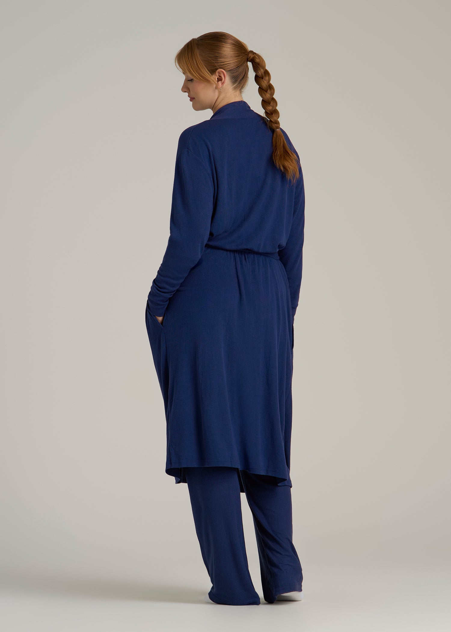 Waffle Lounge Robe for Tall Women in Midnight Blue