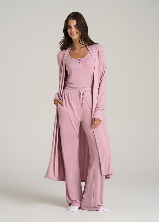 Waffle Lounge Robe for Tall Women in Pink Peony