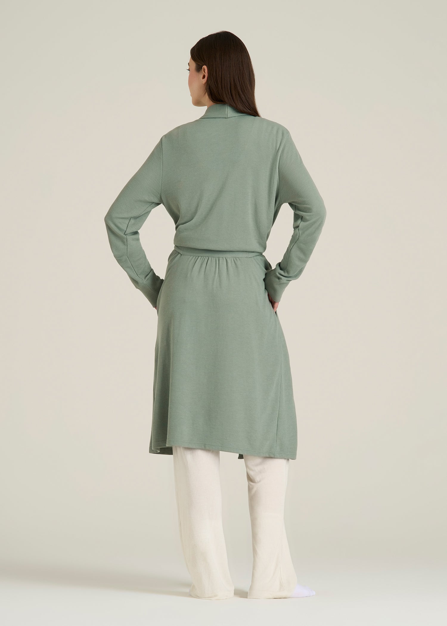 Waffle Lounge Robe for Tall Women in Seagrass