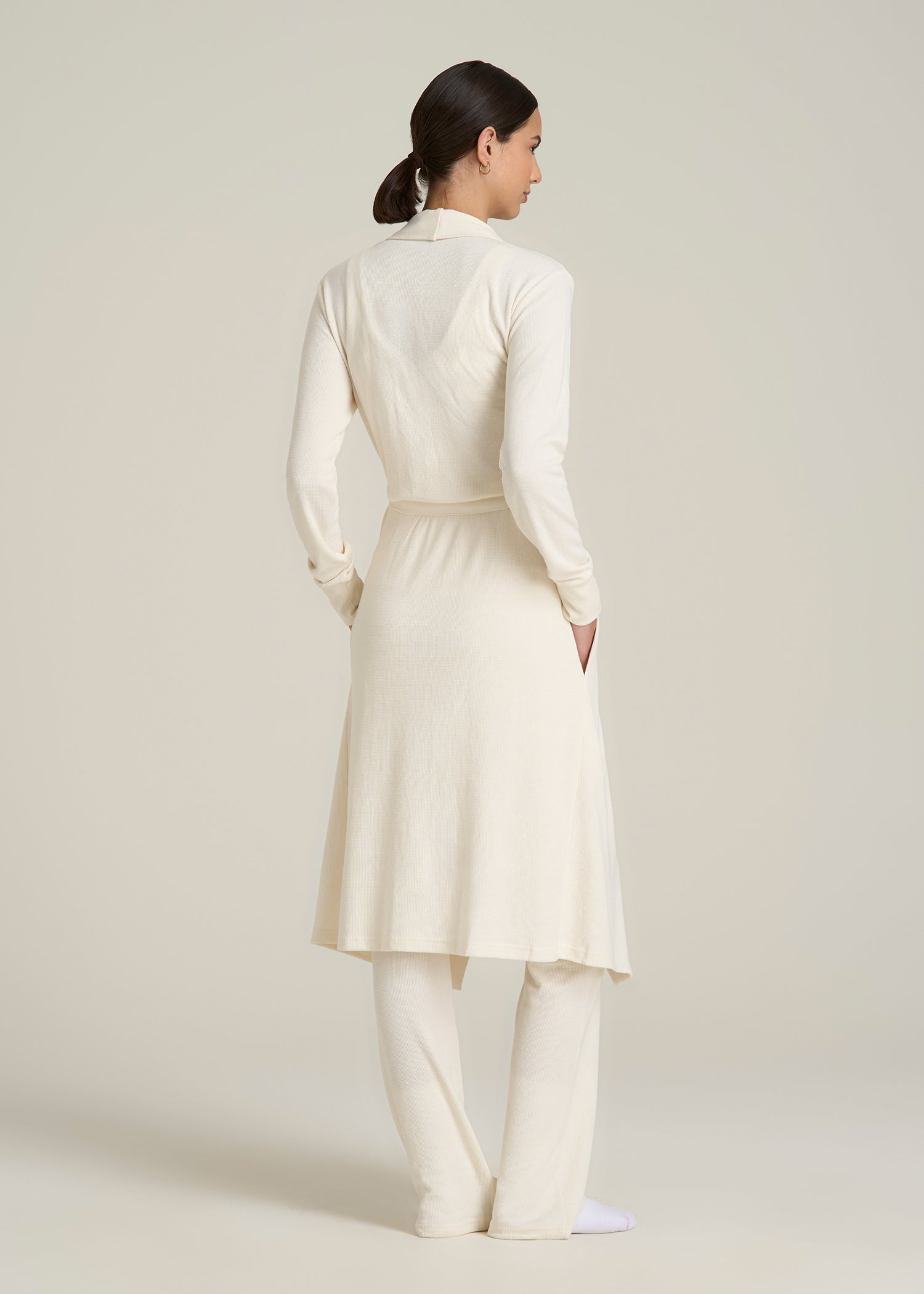 Waffle Lounge Robe for Tall Women in White Alyssum