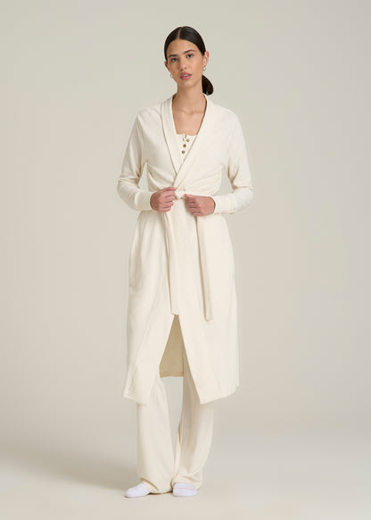Waffle Lounge Robe for Tall Women in White Alyssum
