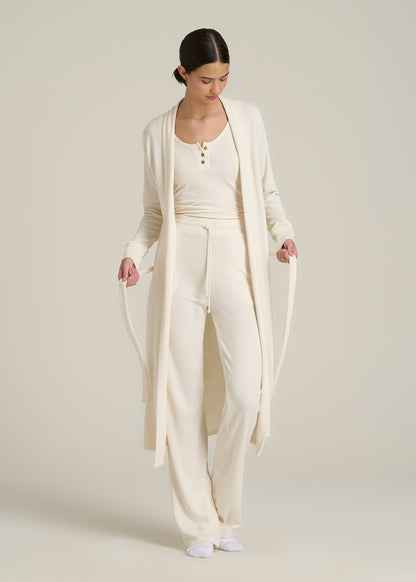 Waffle Lounge Robe for Tall Women in White Alyssum