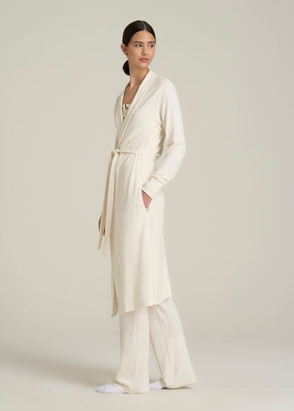 Waffle Lounge Robe for Tall Women in White Alyssum