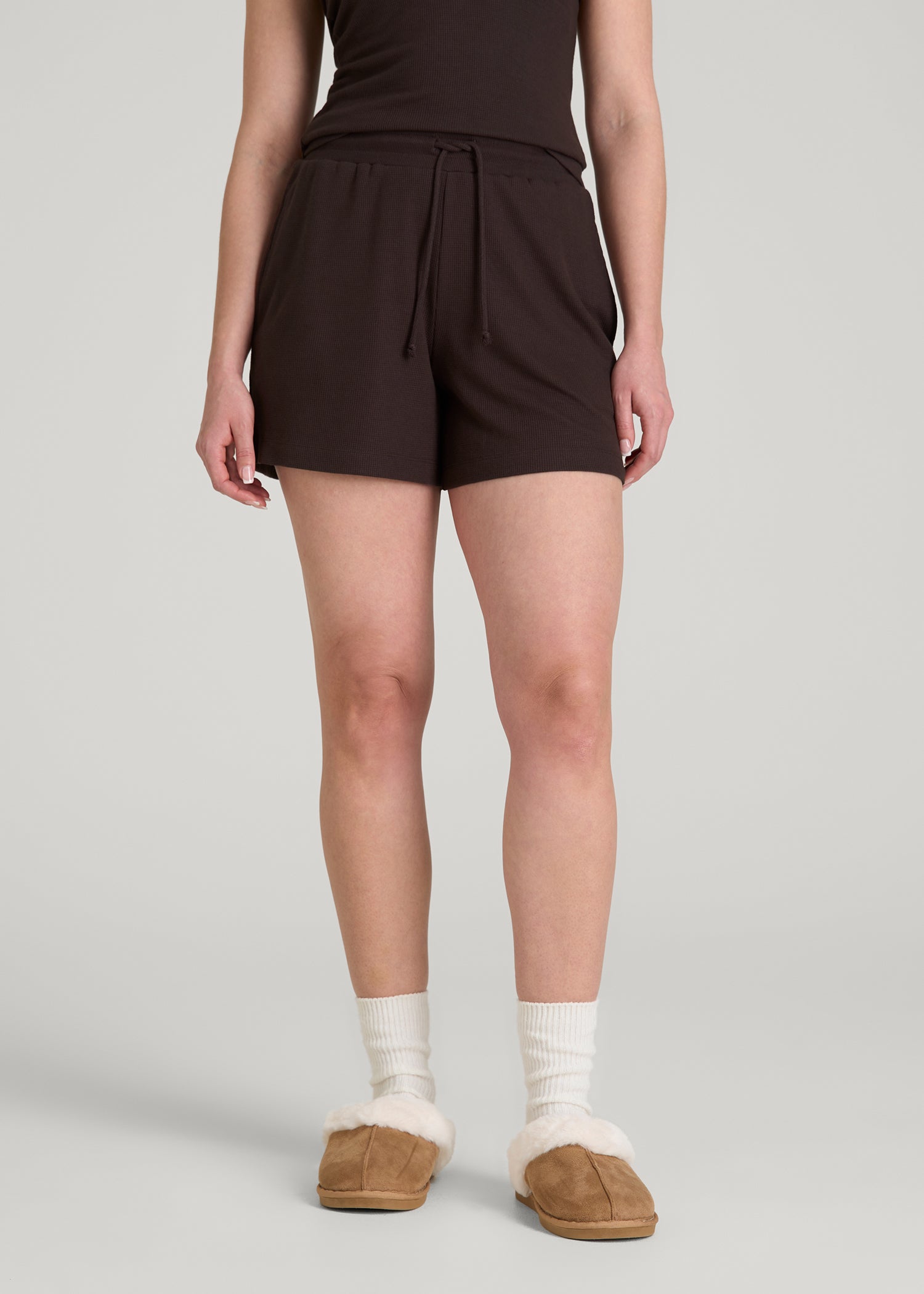 Waffle Sleep Shorts for Tall Women in Espresso