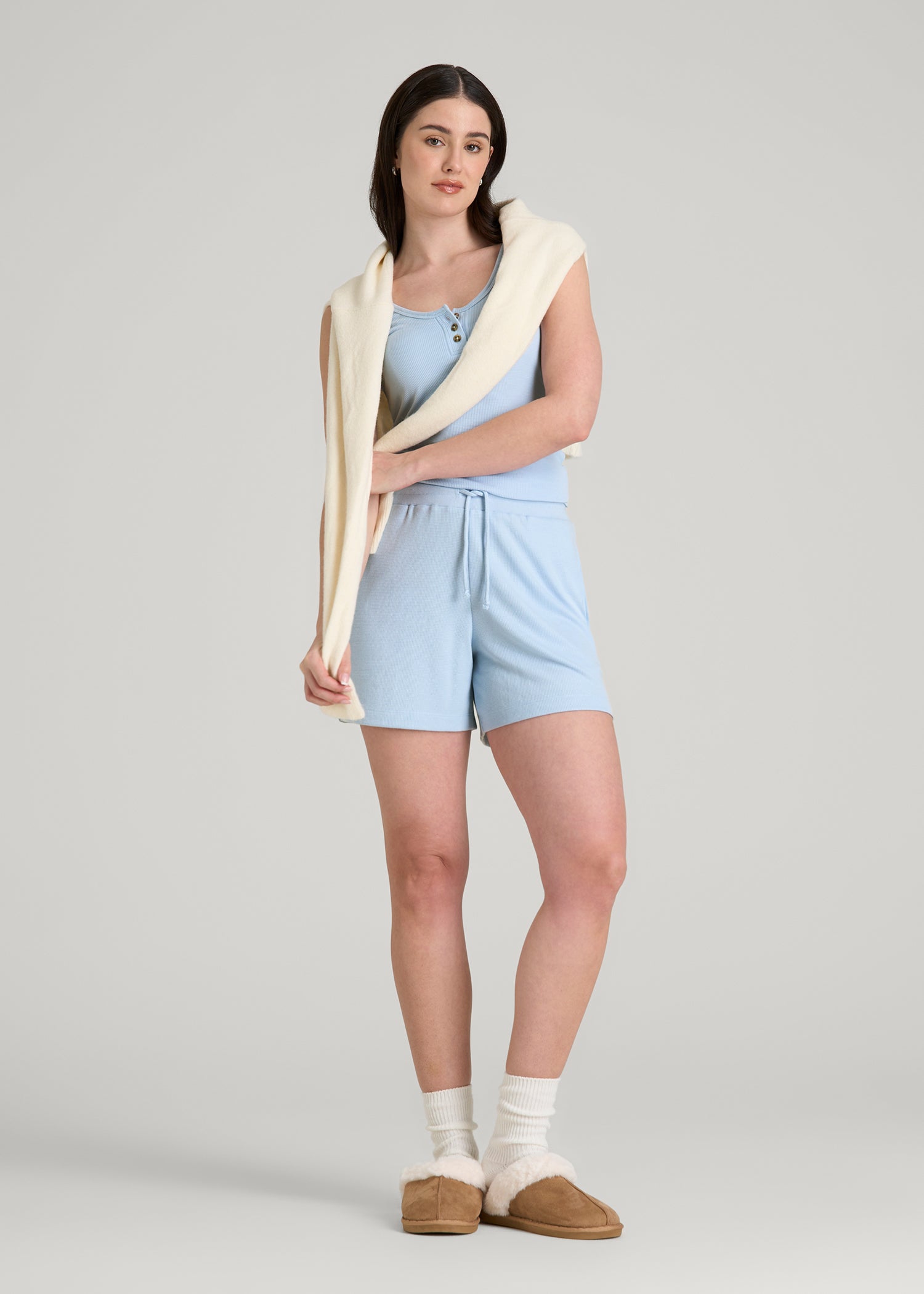 Waffle Sleep Shorts for Tall Women in Ice Blue