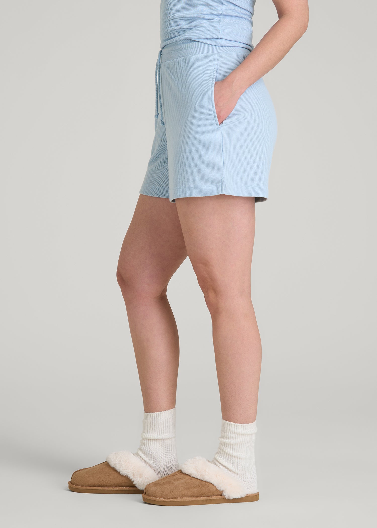 Waffle Sleep Shorts for Tall Women in Ice Blue
