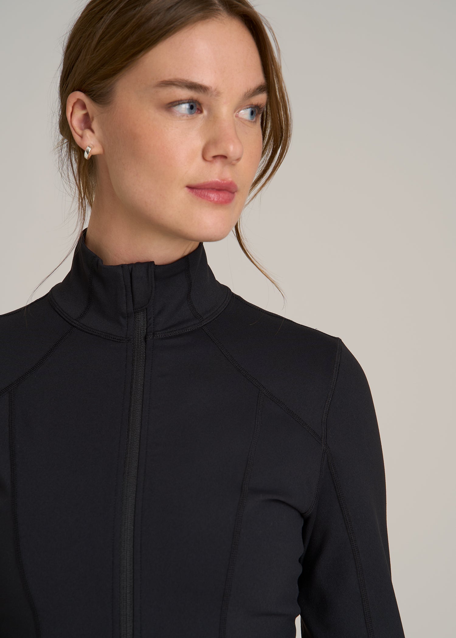 Women's Athletic Zip-Up Jacket for Tall Women in Black