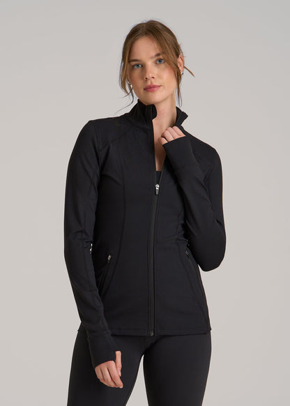 Women's Athletic Zip-Up Jacket for Tall Women in Black