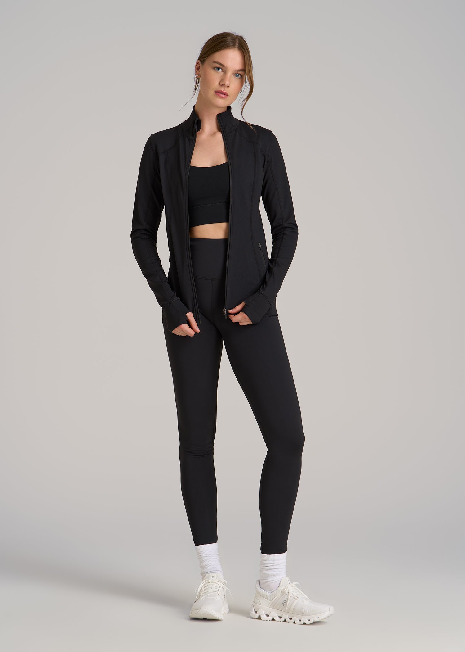Women's Athletic Zip-Up Jacket for Tall Women in Black