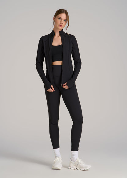 Women's Athletic Zip-Up Jacket for Tall Women in Black